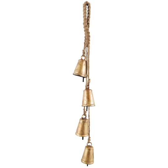 29" Metal Handmade Decorative Cow Bell with Jute Hanging Rope